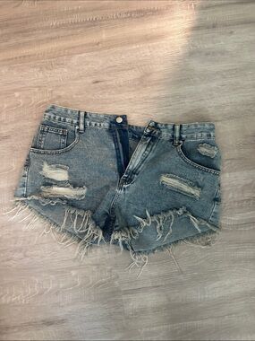SHEIN Light Blue Distressed Denim Cutoff Shorts